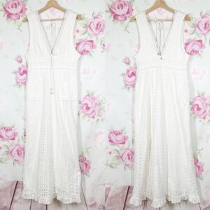 NEW Free People Running Through My Mind Midi Ivory Floral Eyelet Dress L